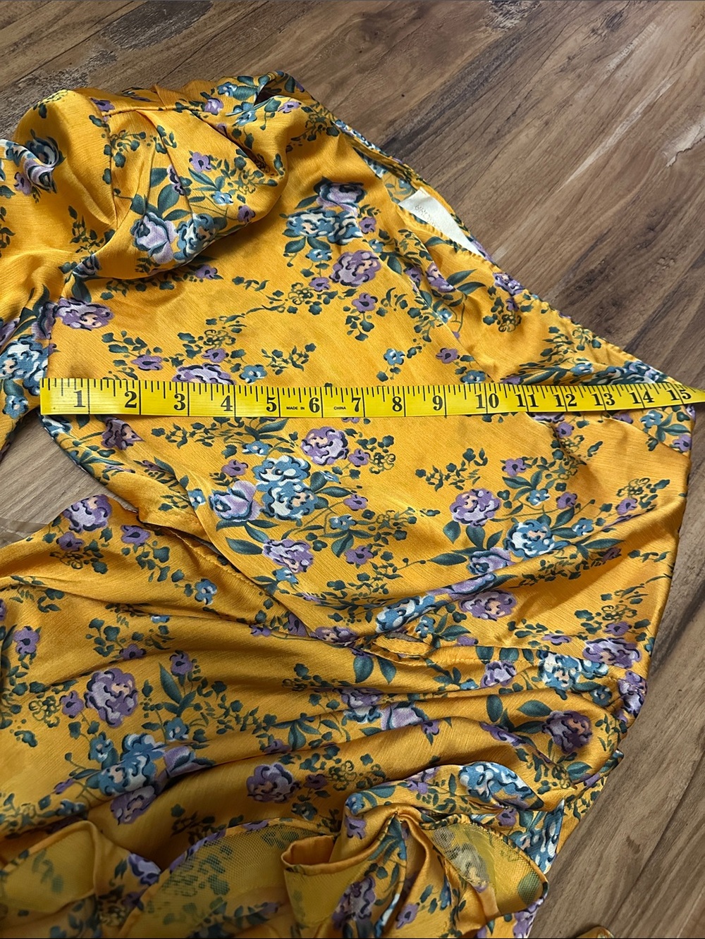 Bronx and Banco Mustard Yellow Floral Dress with Purple & Green Print - Picture 5 of 8